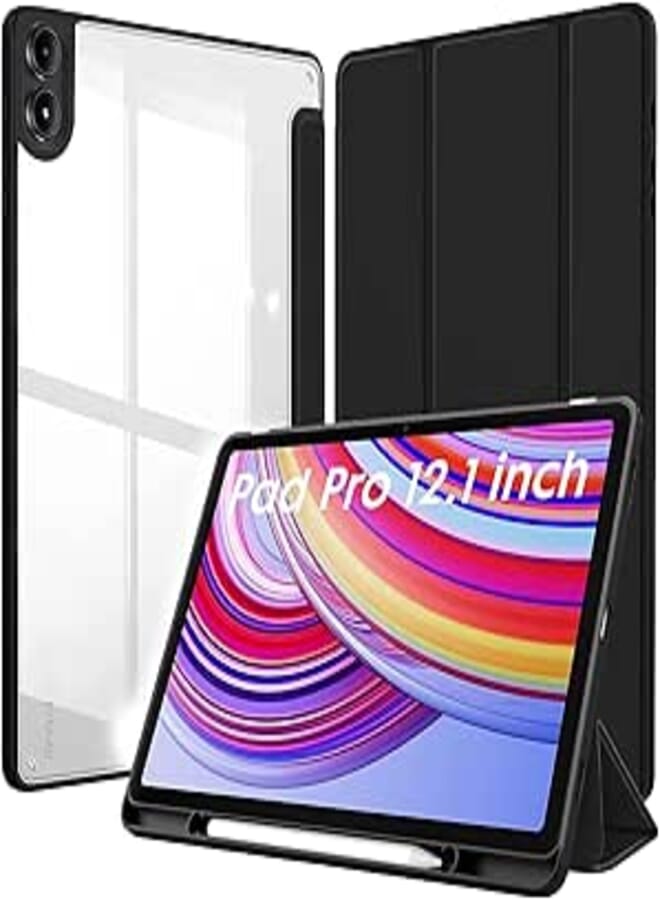 Robustrion Cover for Redmi Pad Pro 12.1 Cover Case, Hybrid Cover with Pencil Holder for Redmi Pad Pro 5G Tablet 12.1 inch [ Auto Sleep Wake Support] [Transparent Back] - Black